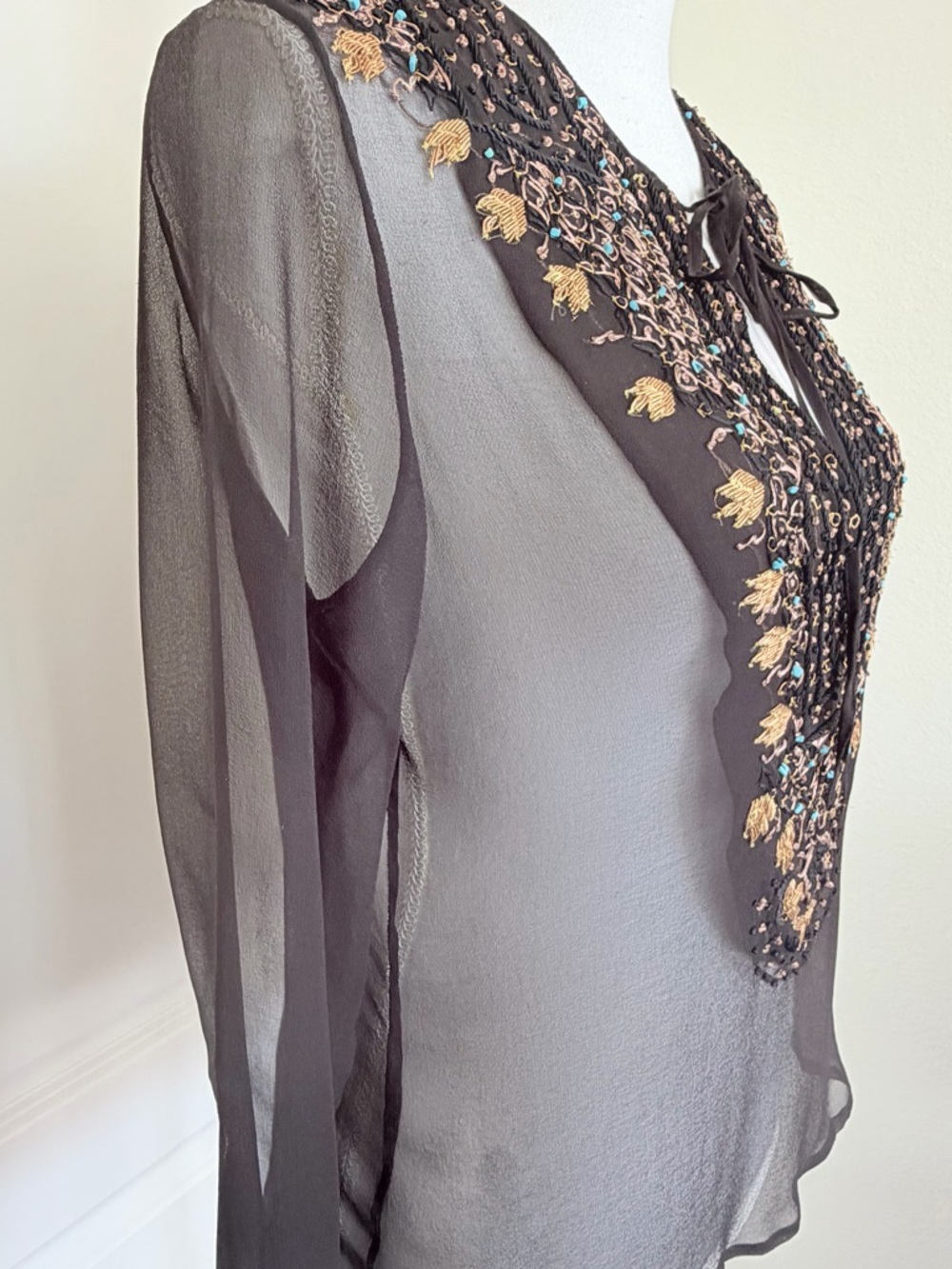 Lapetina & Lomeli 100% Silk Beaded Boho Tunic Top - Medium - Picture 10 of 15